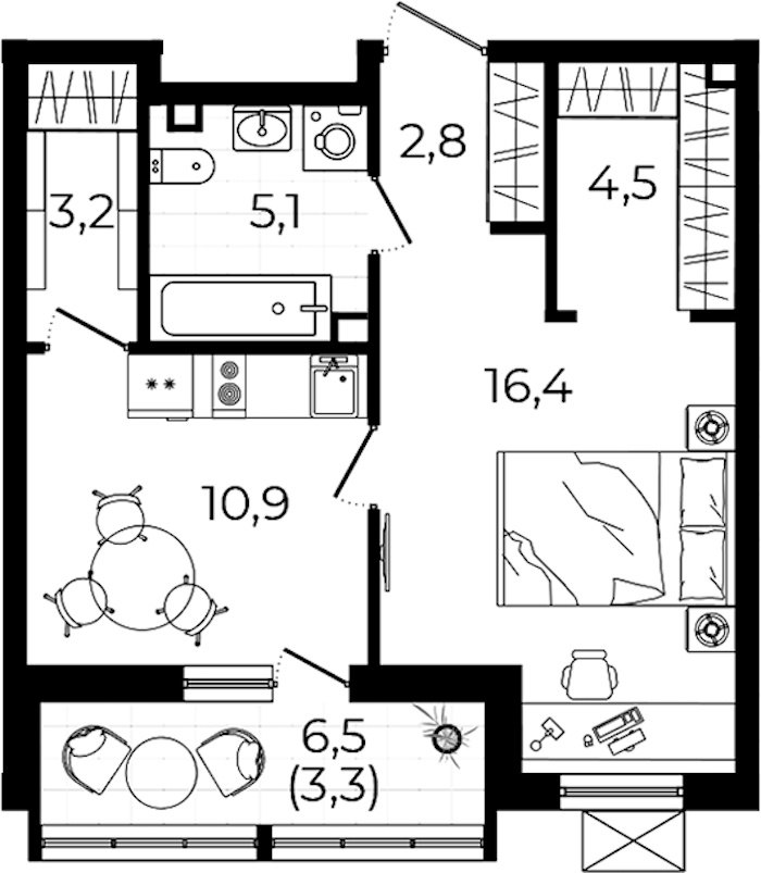 1-комнатная квартира 46.2 м², 2/7 эт., ЖК «А101 Всеволожск»